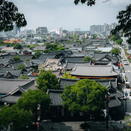 한국 전통마을 방문 한옥 지붕 항공뷰