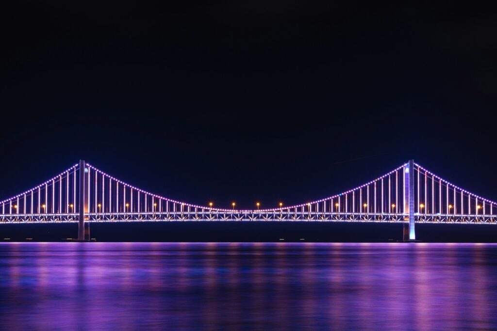 Gwangalli night view of Gwangan Bridge and the sea at night