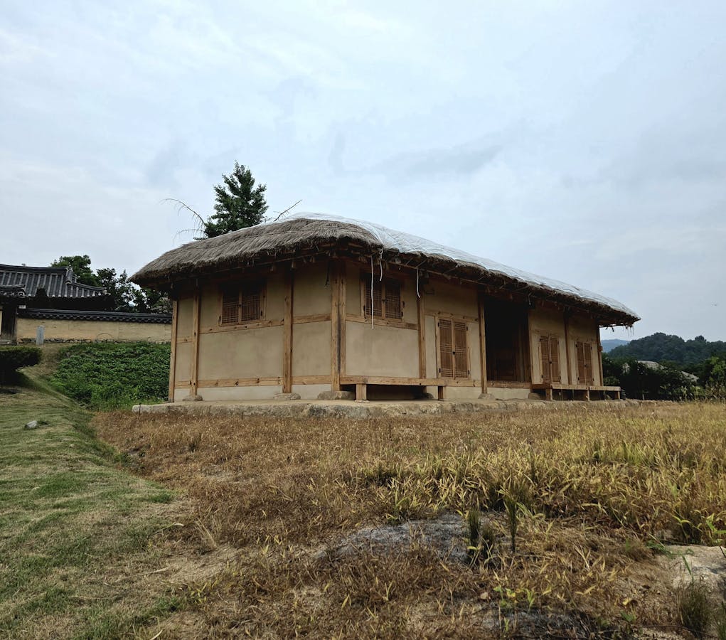 A traditional thatched-roof house