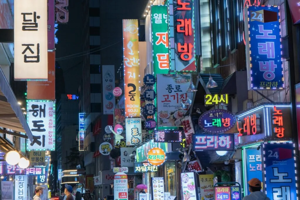 Seoullo 7017 course — Myeongdong shopping street with K-POP goods