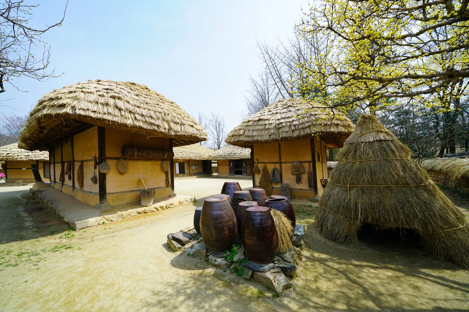 Traditional Korean rural village with thatched houses